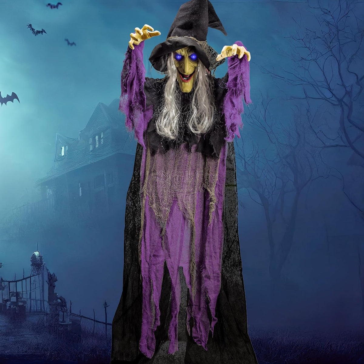 JOYIN 72” Halloween Hanging Witch Decorations Outdoor, Flying Talking Ghost D...