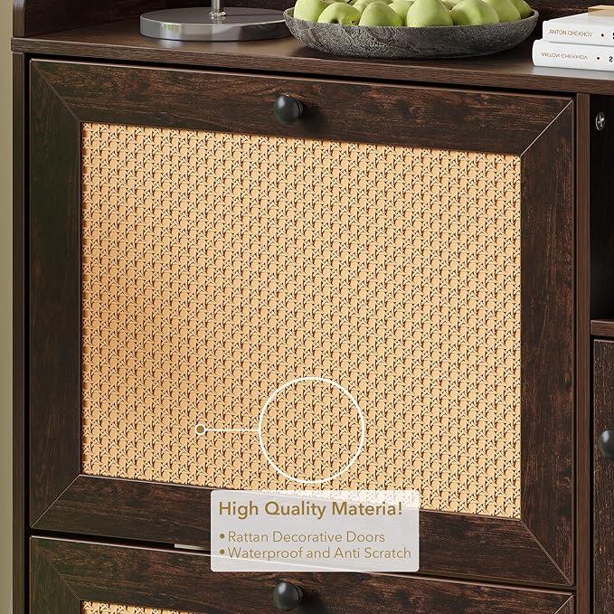 Rattan Wooden Shoe Cabinet, Freestanding 3-Flip Drawer Shoe Storage Organizer - Image 7