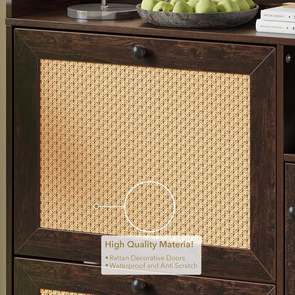 Rattan Wooden Shoe Cabinet, Freestanding 3-Flip Drawer Shoe Storage Organizer - Image 7