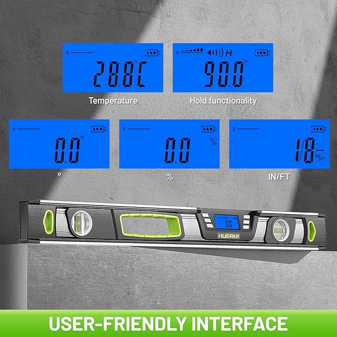 Huepar 24-Inch Digital Level, Professional Magnetic Electronic Torpedo Level - Image 6