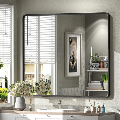 40x36 Inch Black Metal Framed Bathroom Mirror by GOLOMO