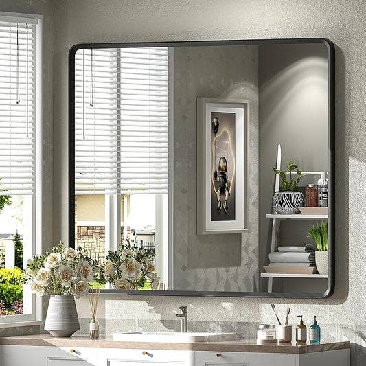 40x36 Inch Black Metal Framed Bathroom Mirror by GOLOMO