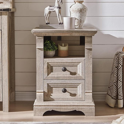 Farmhouse Nightstand with Charging Station, Wooden Side Table w/Roman Column - Image 8