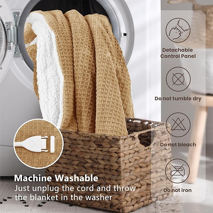Heated Blanket Electric Blanket Queen Waffle, 84x90 Inches Dual Controllers - Image 9