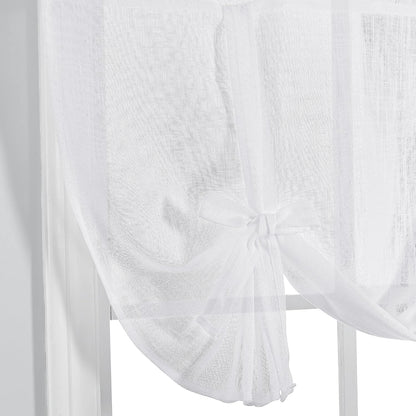 Pony Dance Tie Up Curtains - Bathroom Window Curtain Small Ballon Shade Valances for Kitchen Linen Look Semi-Sheer Decorative, 42 inches x 45 inches, White, 1 Piece