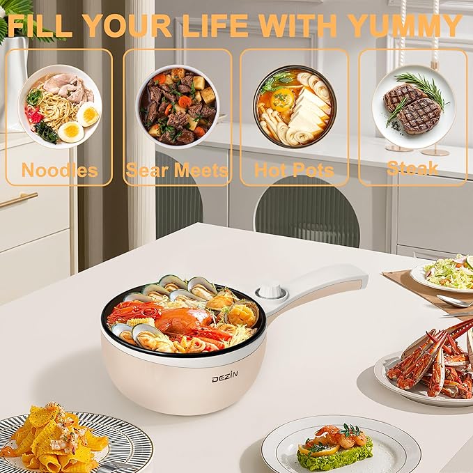 Dezin Hot Pot Electric Upgraded, Non-Stick Sauté Pan, Rapid Noodles Electric Pot - Image 6