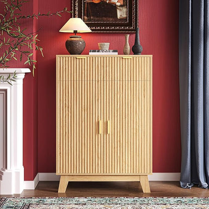 Fluted Shoe Cabinet, 4-Tier Mid Century Modern Narrow Shoe Storage Cabinet by BOXACTION