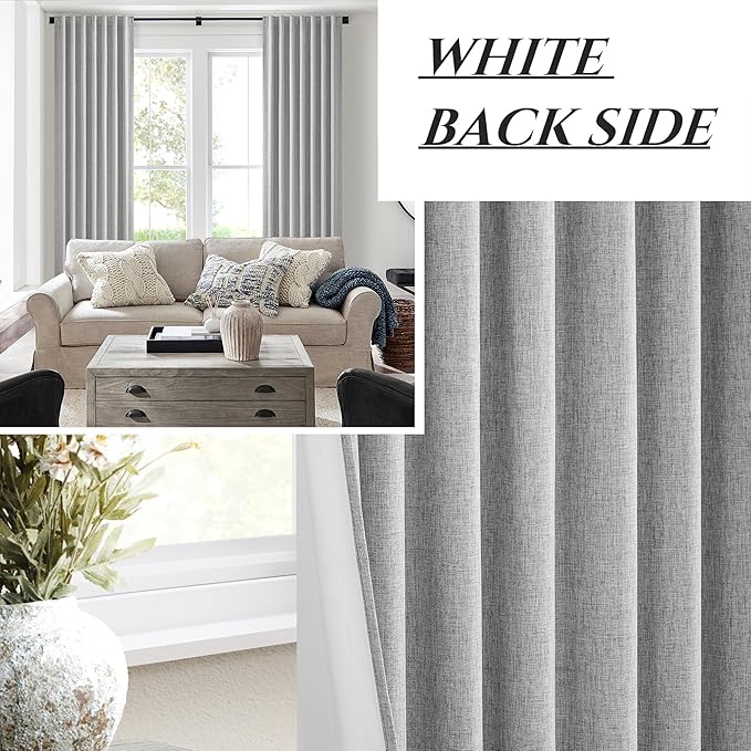 Grey Linen Room Darkening Curtains 95 Inches Long 2 Panels Set - Image 7