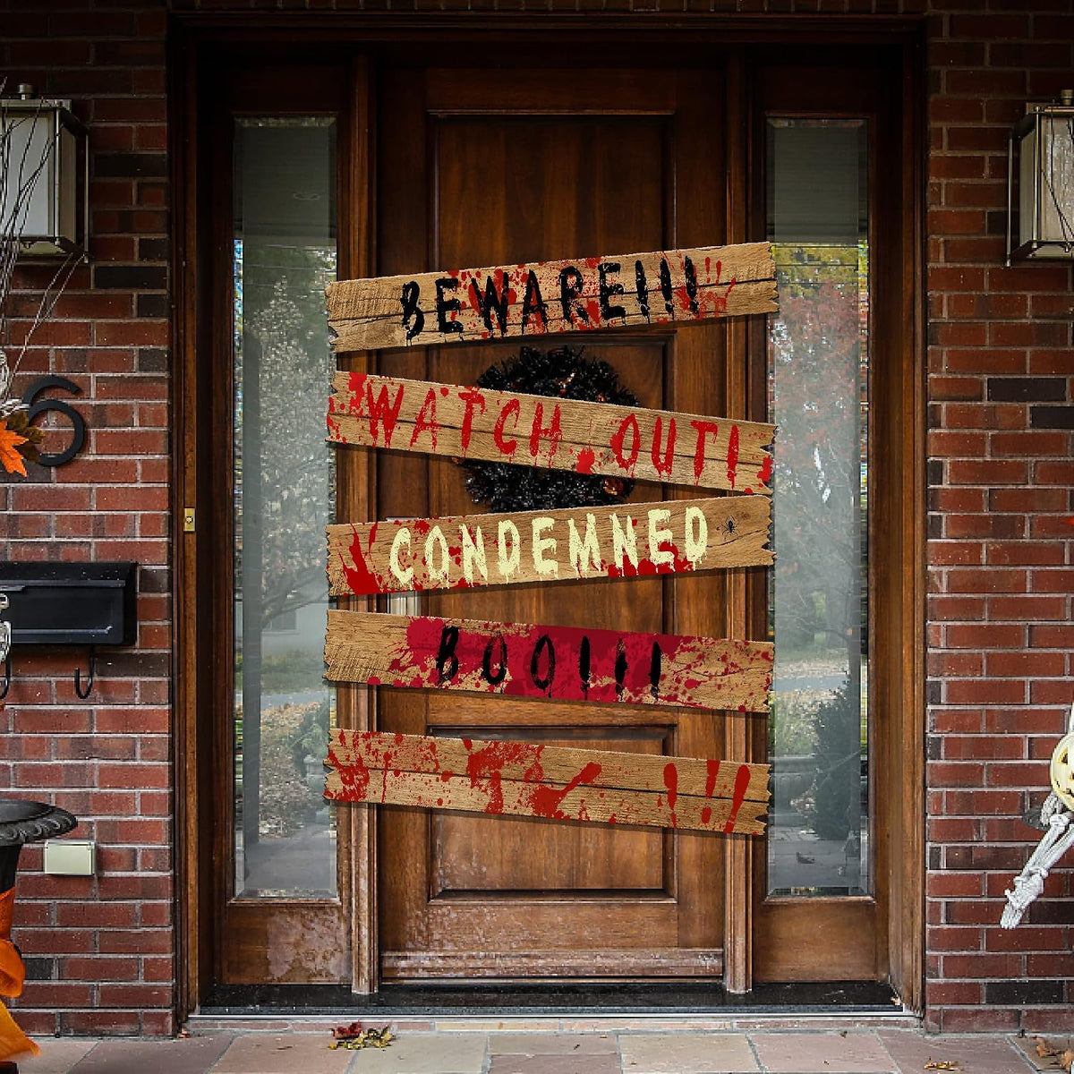 10Pcs 39"x4.7" Halloween Haunted Window Boards, Scary Window Warnin...