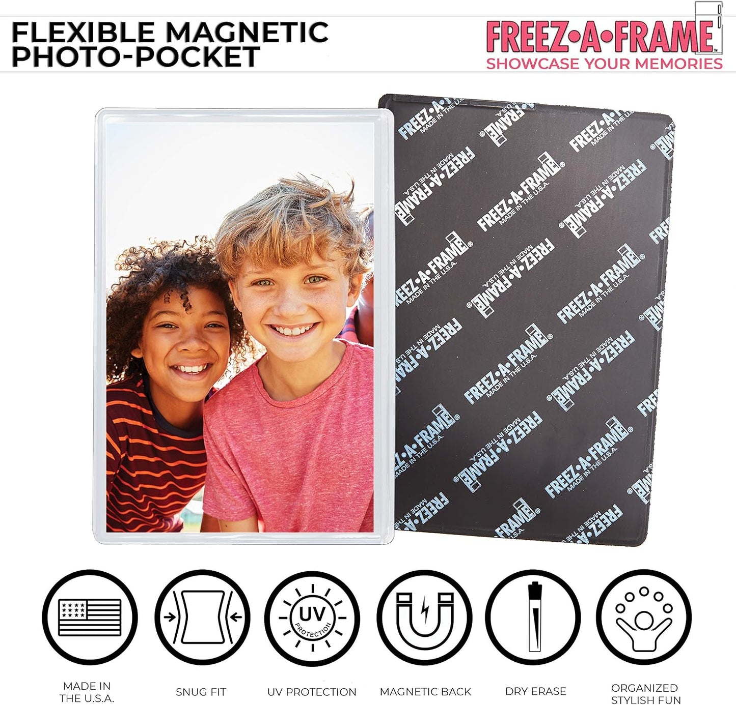 Freez A Frame Clear Magnetic Picture Frame Pockets For Refrigerator School Locker, or any Magnetic Surface 18 Pack Holds 2.5” x 3.5” Photos (2.5 x 3.5)