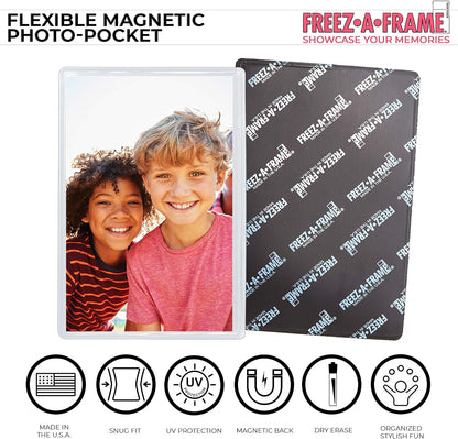 Freez A Frame Clear Magnetic Picture Frame Pockets For Refrigerator School Locker, or any Magnetic Surface 18 Pack Holds 2.5” x 3.5” Photos (2.5 x 3.5)