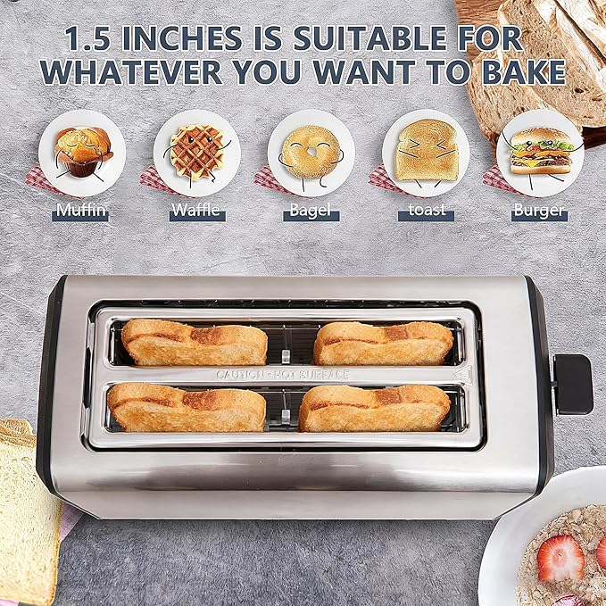 4 Slice Long Slot Stainless Steel Toaster - Image 5