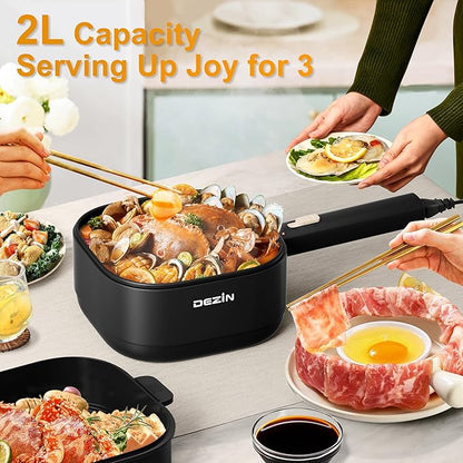 Dezin 2L Electric Hot Pot with Steamer, Rapid 800W Non-Stick Ceramic Coating - Image 3