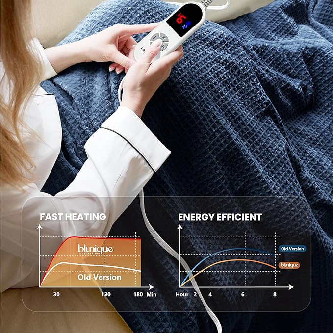 Heated Blanket Electric Throw Waffle, 50x60 Inches Sherpa Fleece Fast Heating - Image 4