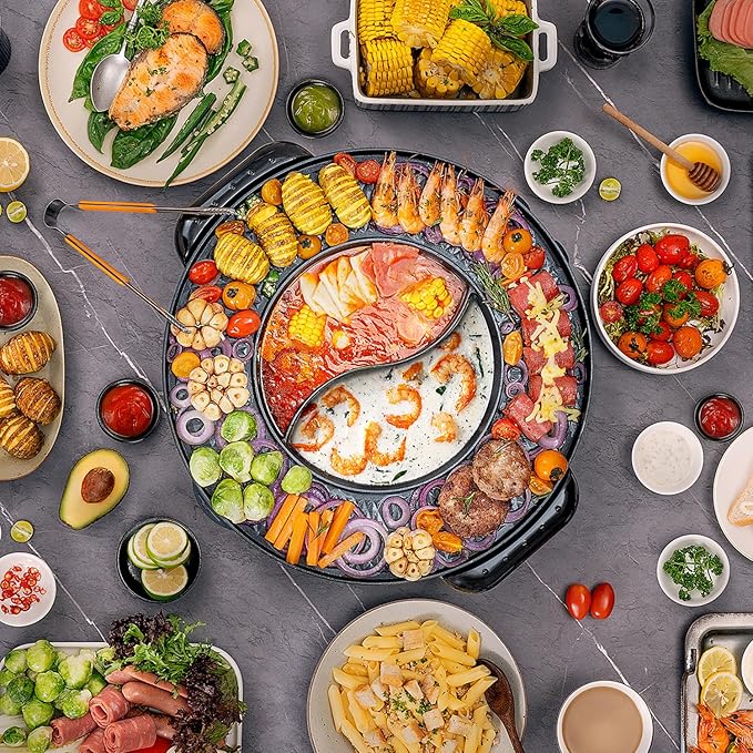Food Party Hot Pot with Grill 2 in 1 Electric Smokeless Grill and Hotpot Pot - Image 6