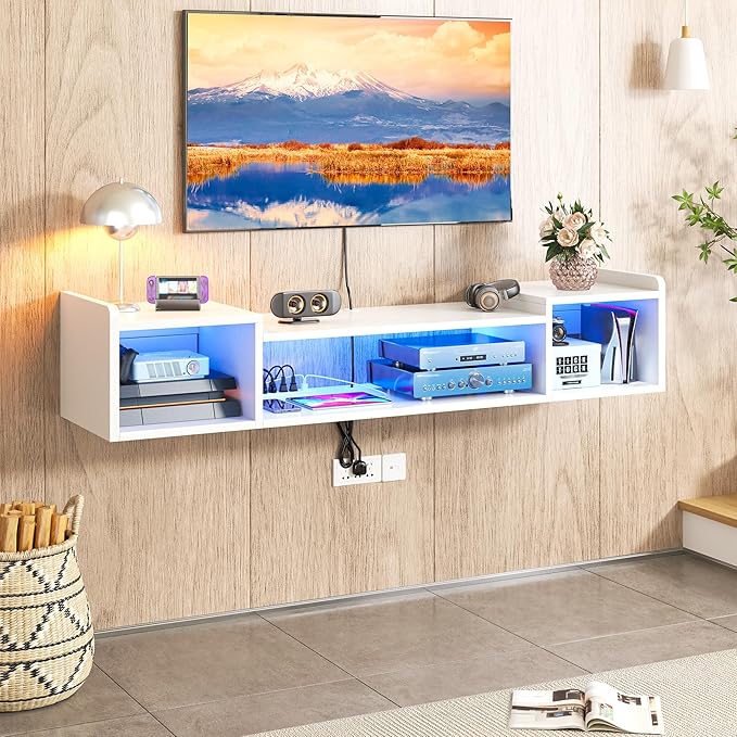 55.1"W Floating TV Stand with LED Lights & Power Outlets - Image 6