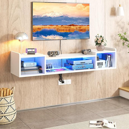 55.1"W Floating TV Stand with LED Lights & Power Outlets - Image 6