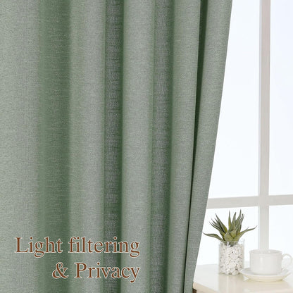 Sage Green Kitchen Curtains 36 Inch Length 2 Panels Set, Light Filtering Faux Linen Textured Short Curtains Tier for Windows, Top Rod Pocket Curtain for Cafe Bathroom Basement Window, 30"Wx36"L