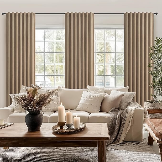 RustBrown Black Out 96 Inch Long Boho Curtains 2 Panel Set, Farmhouse Curtains - Image 6