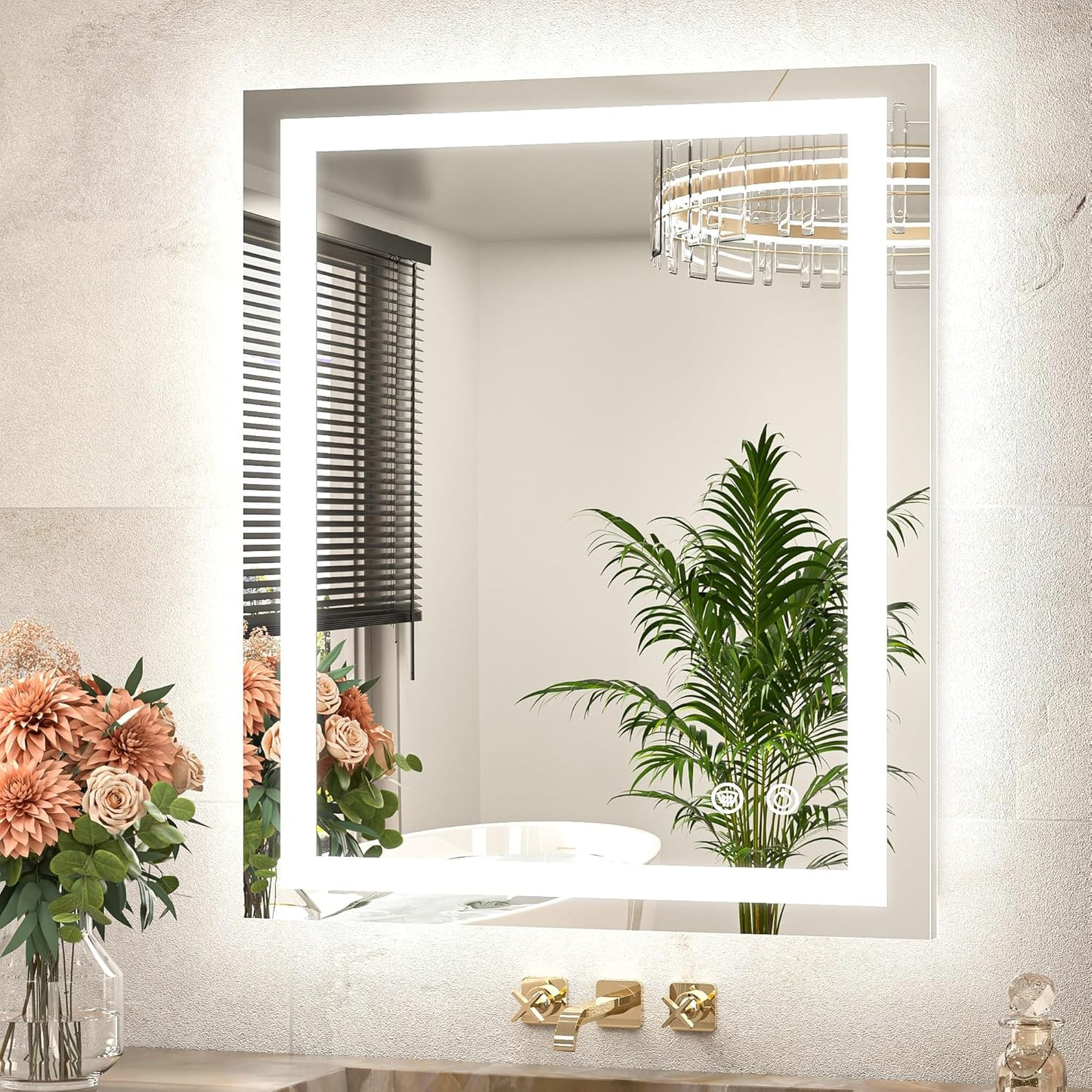 LED Bathroom Mirror 24 x 30 Inch Lighted Bathroom Vanity Mirror with Lights, Brighter Frontlit and Backlit Light up Anti Fog Mirror, 3-Color Dimmable, Shatterproof Tempered Glass, Waterproof