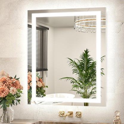 LED Bathroom Mirror 24 x 30 Inch Lighted Bathroom Vanity Mirror with Lights, Brighter Frontlit and Backlit Light up Anti Fog Mirror, 3-Color Dimmable, Shatterproof Tempered Glass, Waterproof