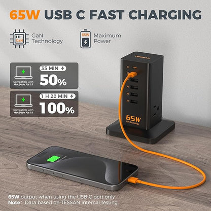 USB Charging Station for Multiple Devices 10Ft Cord, TESSAN 9-in-1 USB C - Image 4
