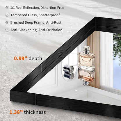 CIRCUMI Black Bathroom Mirror, Brushed Finish, Tempered Glass, Large Mirror - Image 3
