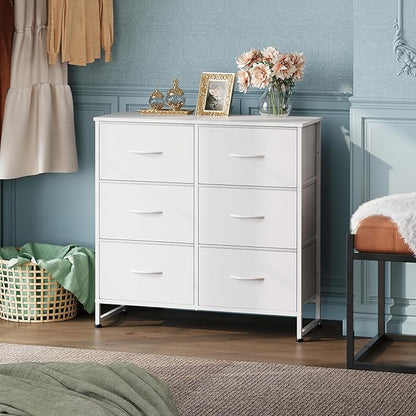 WLIVE White Dresser for Bedroom, 6 Drawer Double Dresser, Fabric Storage Tower - Image 2