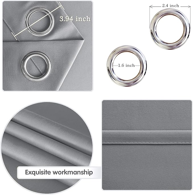 DWCN Silver Grey Thick Blackout Curtain, Room Darkening Thermal Insulated - Image 4