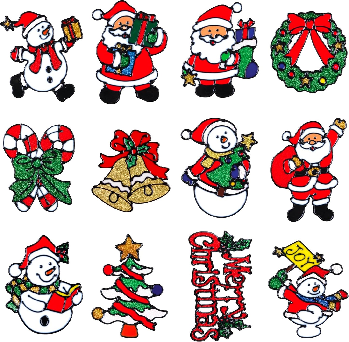 12 Pack Christmas Window Clings Stickers for Glass - Xmas Decor Vinyl Decal | Winter Holiday Decor Vinyl Decals for Kids - Reusable Santa Claus, Snowman, Mirror, Wall & Door Stickers for Indoor & Outdoor