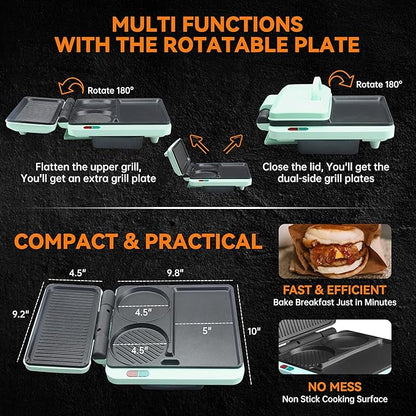 Baker's Friend Breakfast Sandwich Maker, Nonstick Electric Griddle & Grill Combo - Image 4
