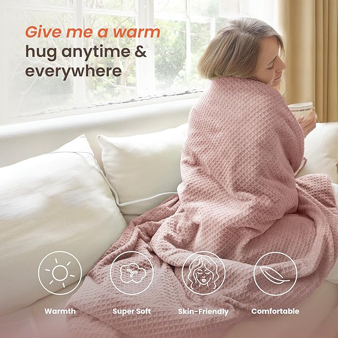 Heated Blanket Electric Throw Waffle, 50x60 Inches Sherpa Fleece Fast Heating - Image 3