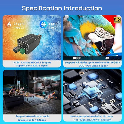 Hereta 4K HDMI Optical Video Extender 10.2Gbps Mini HD Fiber Converter - Image 3