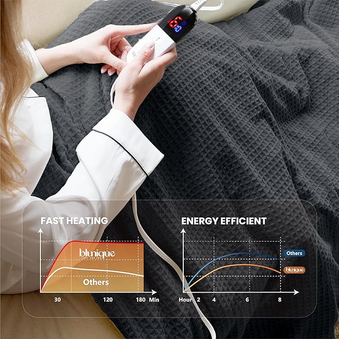 Heated Blanket Electric Blanket Full Waffle, 72x84 Inches Sherpa Fleece Fast - Image 4