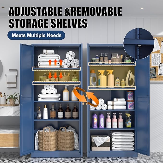 71" Tall Metal Storage Cabinet, Kitchen Pantry Storage Cabinets - Image 4