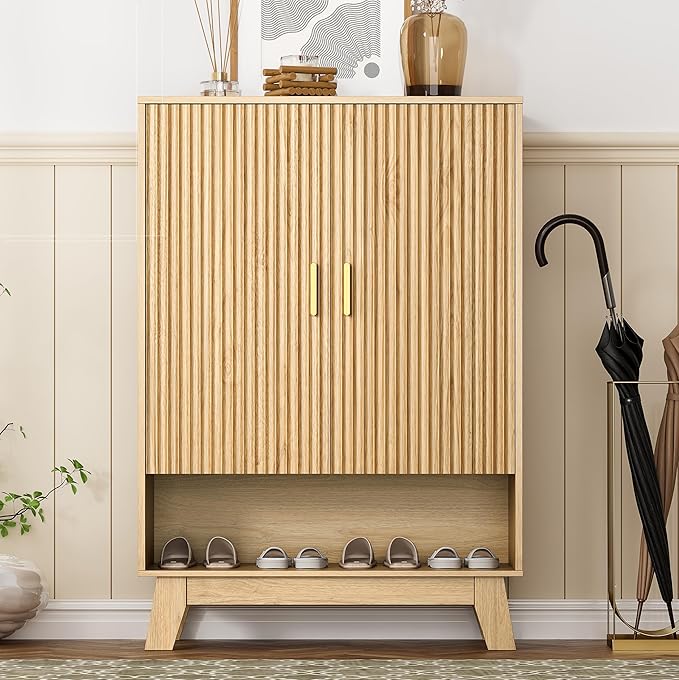 Shoe Cabinet Storage for Entryway, 5 Tier Fluted Shoe Storage Cabinet by HUANLEGO