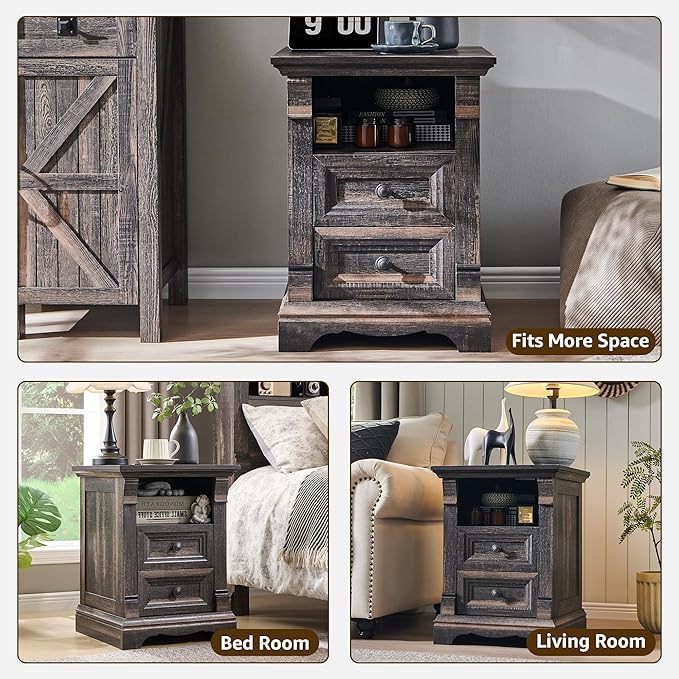 T4TREAM Farmhouse Nightstand Set of 2, Wood End Table w/Roman Column, Bedside - Image 4