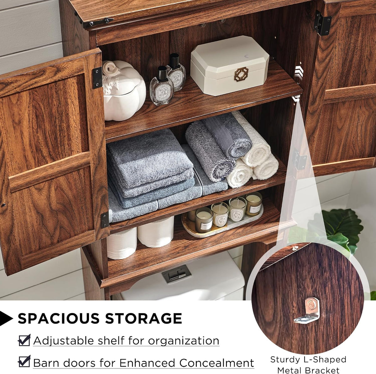 accohoho 67" tall farmhouse over the toilet storage, side view