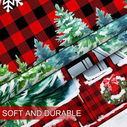 Christmas Curtains 84 Inches Long, Red Plaid Truck Living Room Curtains Room Darkening, Xmas Decor for Home, Noise Reduce Winter Drapes with Grommet for Bedroom, Bathroom, 2 Panels