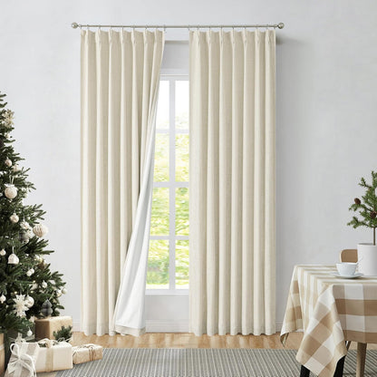 Central Park Sand Pinch Pleat Blackout Curtain Panel with Hooks, 40"x102"x2 | with Full Blackout Liner, Linen Textured, Energy Efficient, Noise Reducing, Window Treatment Drape, Living Room Bedroom