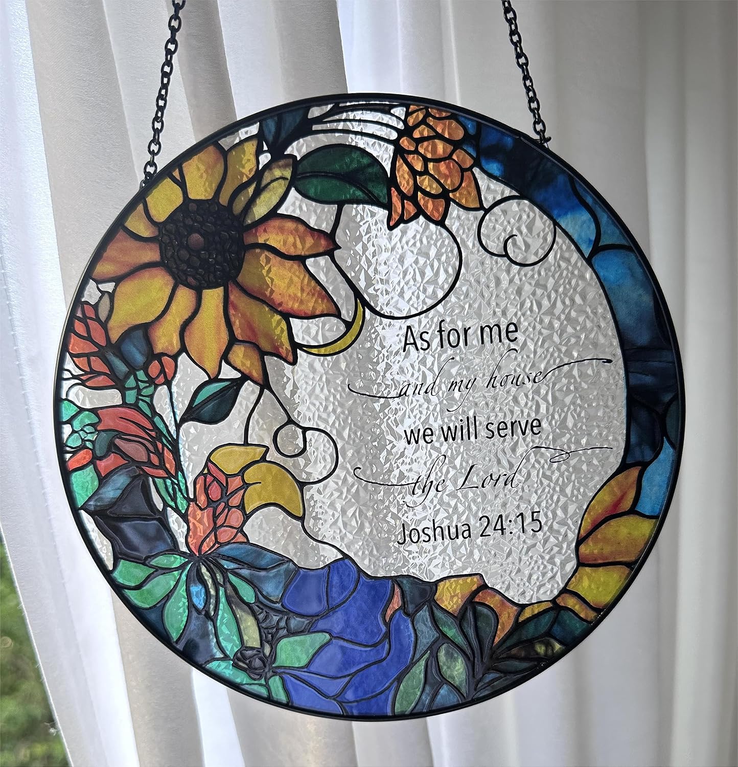 7.8'' The Lord Suncatcher Stained Glass - As for Me and My House We Will Serve The Lord Christian Wall Decor | Bible Verse Wall Art for Bible Lovers Art Themed Gift