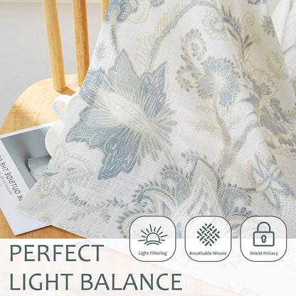 Kayne Studio Jacobean Floral Pinch Pleated Light Filtering Curtains 84 Inch | Blue Grey Boho Botanical Leaf Printed Vintage Farmhouse Drapes,Living Room Bedroom Back Tab Window Treatment,40"x84",2 Panels