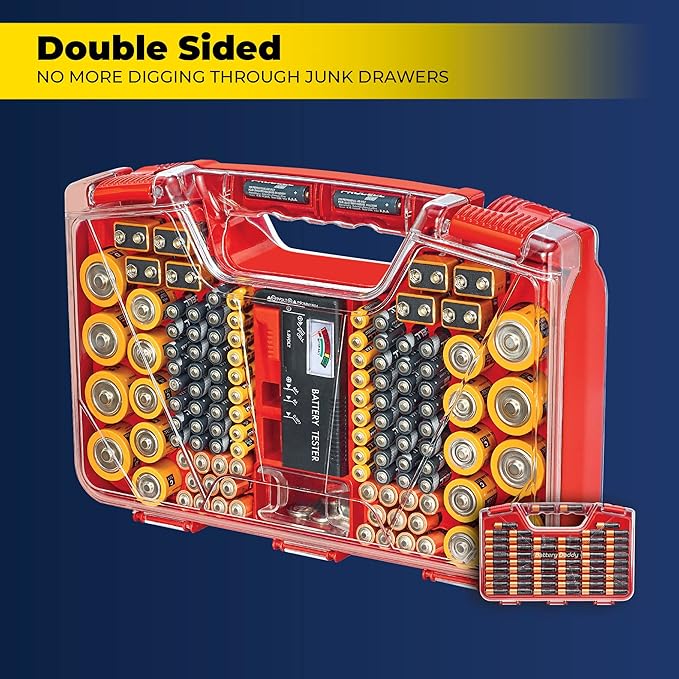 Ontel Battery Organizer with Tester | Stores 180 Batteries | Clear Locking Lid - Image 4