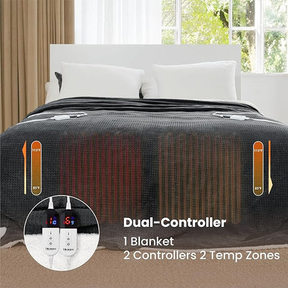Heated Blanket Electric Blanket Queen Waffle, 84x90 Inches Dual Controllers - Image 4