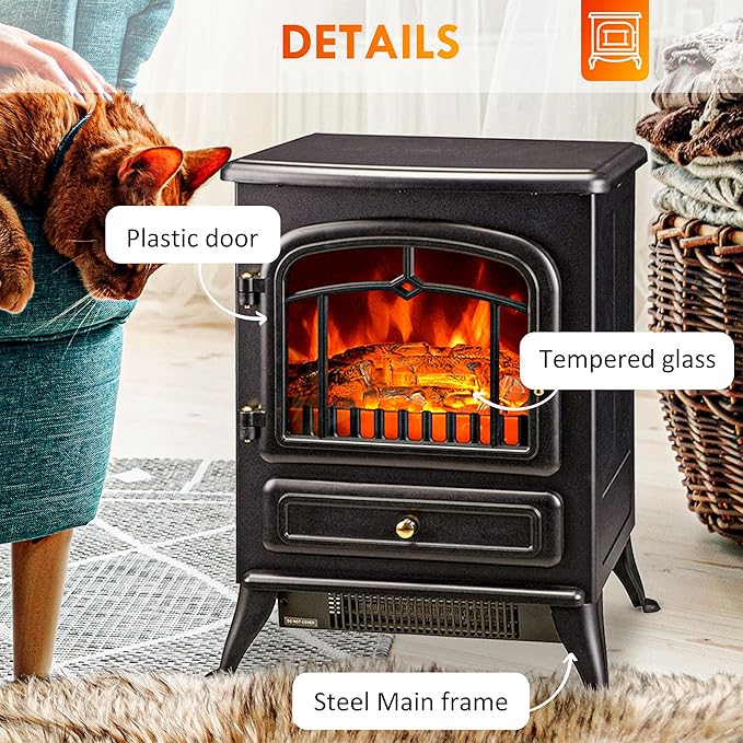 HOMCOM 22" Electric Fireplace Heater, Freestanding Fire Place Stove - Image 6