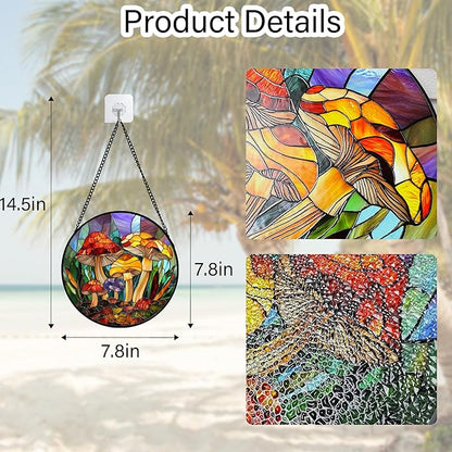 DASTOLL Stained Glass Window Hanging, Jungle Mushrooms Sun Catchers Diamond - Image 6