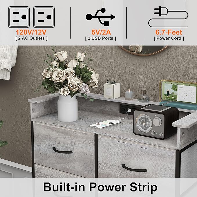 Dresser for Bedroom with Charing Station Grey Dresser with LED Lights Tall - Image 4