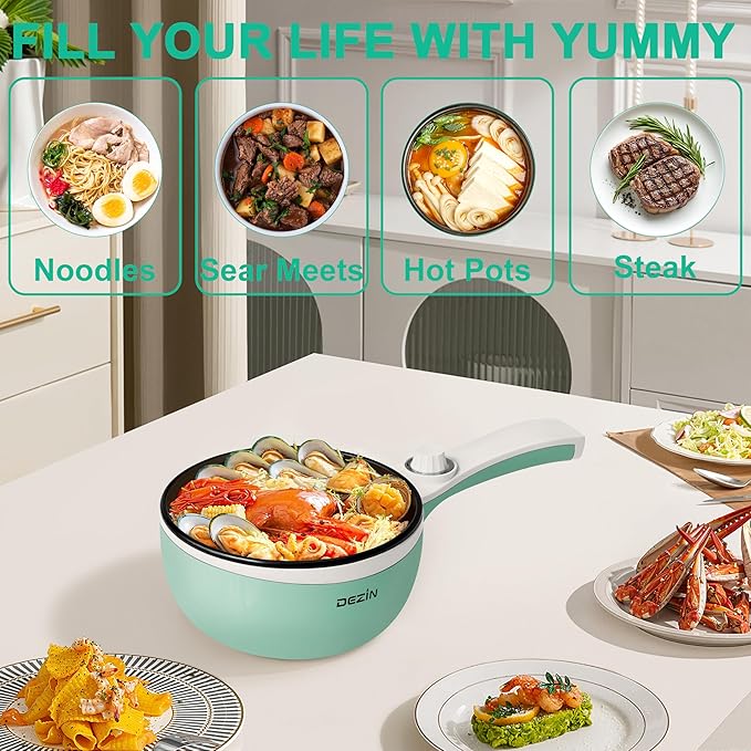 Dezin Hot Pot Electric Upgraded, Non-Stick Sauté Pan, Rapid Noodles Electric Pot - Image 6