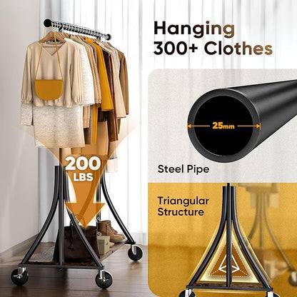 HOKEEPER Clothes Rack with Wood Shelves Height Adjustable Clothing Rack with - Image 4