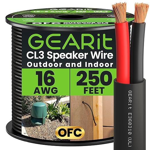 GEARit Outdoor Speaker Wire CL3 Rated, 16 Gauge Speaker Wire, Speaker Cable 250 by GEARit